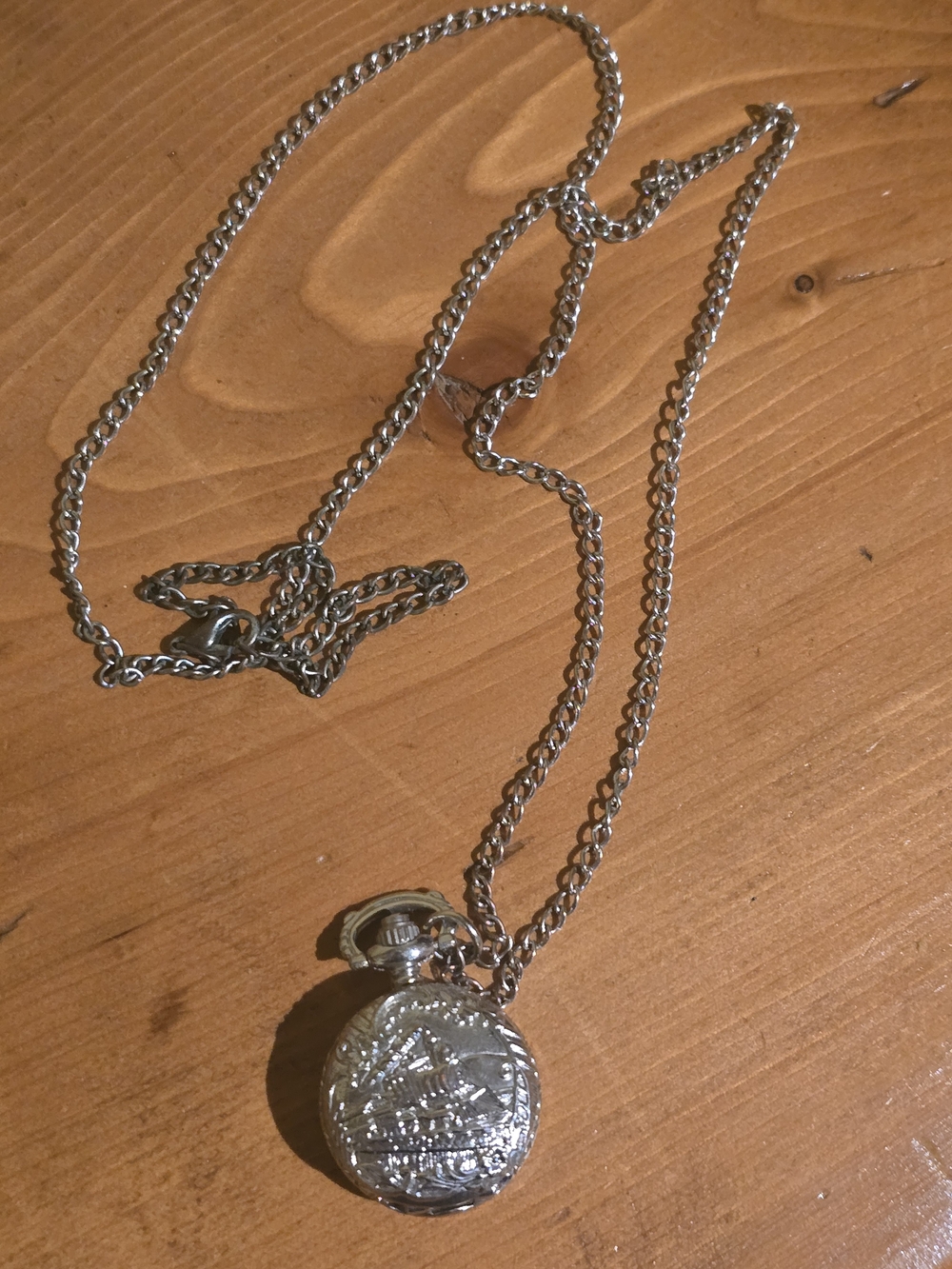 Silver-Tone Pocket Watch Pendant Necklace